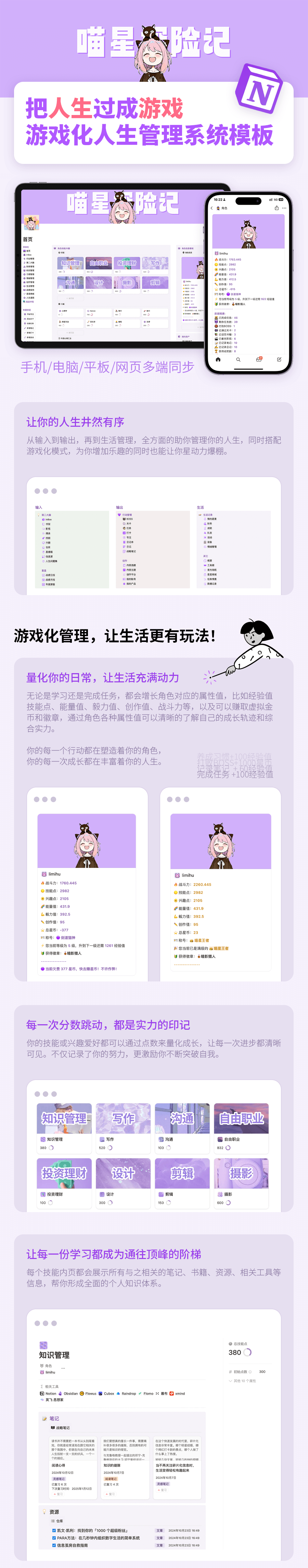 游戏化人生管理Notion模板“喵星探险记”，不仅仅是第二大脑