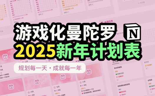 🥰布局2025,曼陀罗九宫格年度计划表 notion游戏化模板